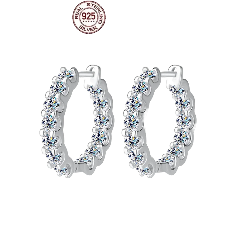 Moissanite Pavé Hoop Earrings, 2.6 ct Total, Sterling Silver