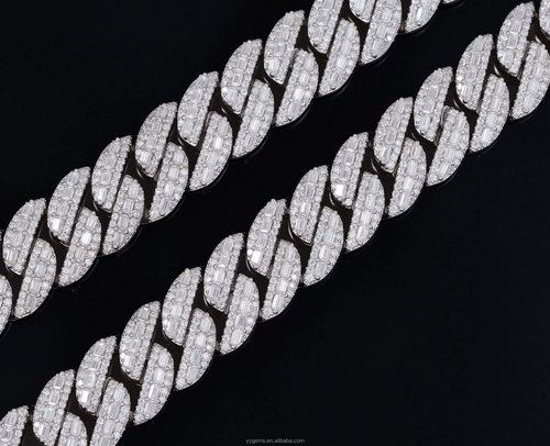 baguette layered over round VVS Moissanite 925 Sterling Silver Cuban Link Chain Bracelet  for Men /Women