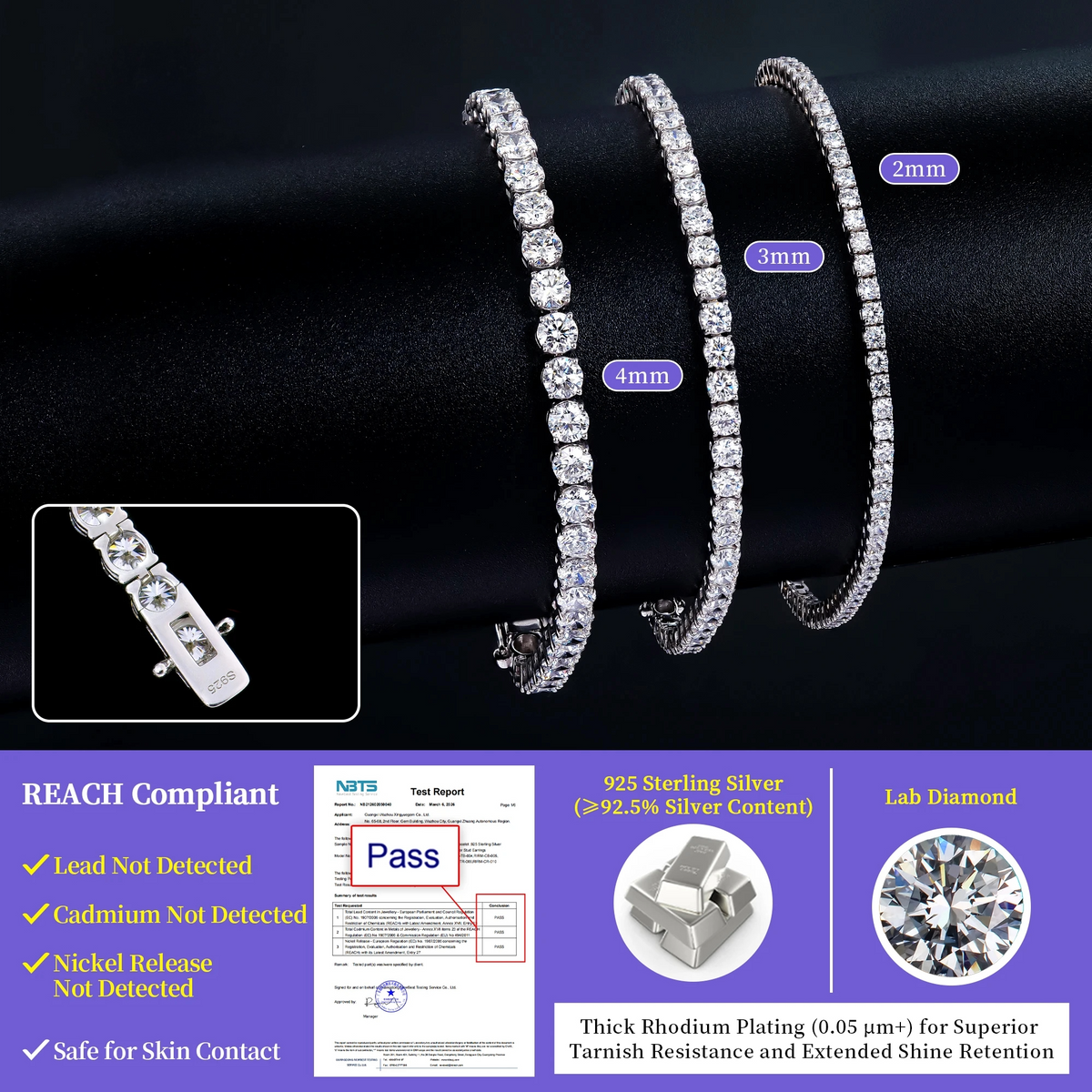 UPPER ECHELON CLASSIC Hpht Vvs1  Lab-Grown Diamond Tennis Bracelet in 92.5 Sterling Silver