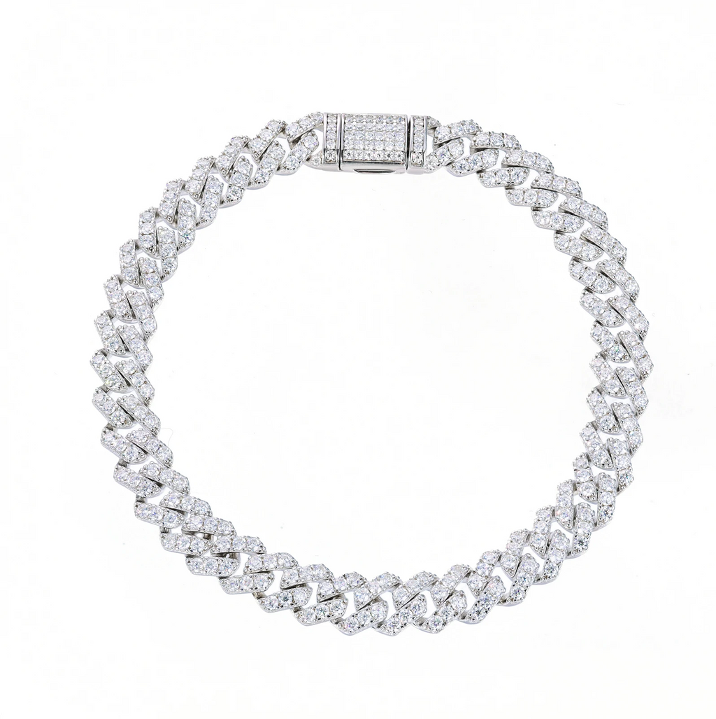 6mm Cuban Link Bracelet with VVS1 Moissanite in 925 Sterling Silver