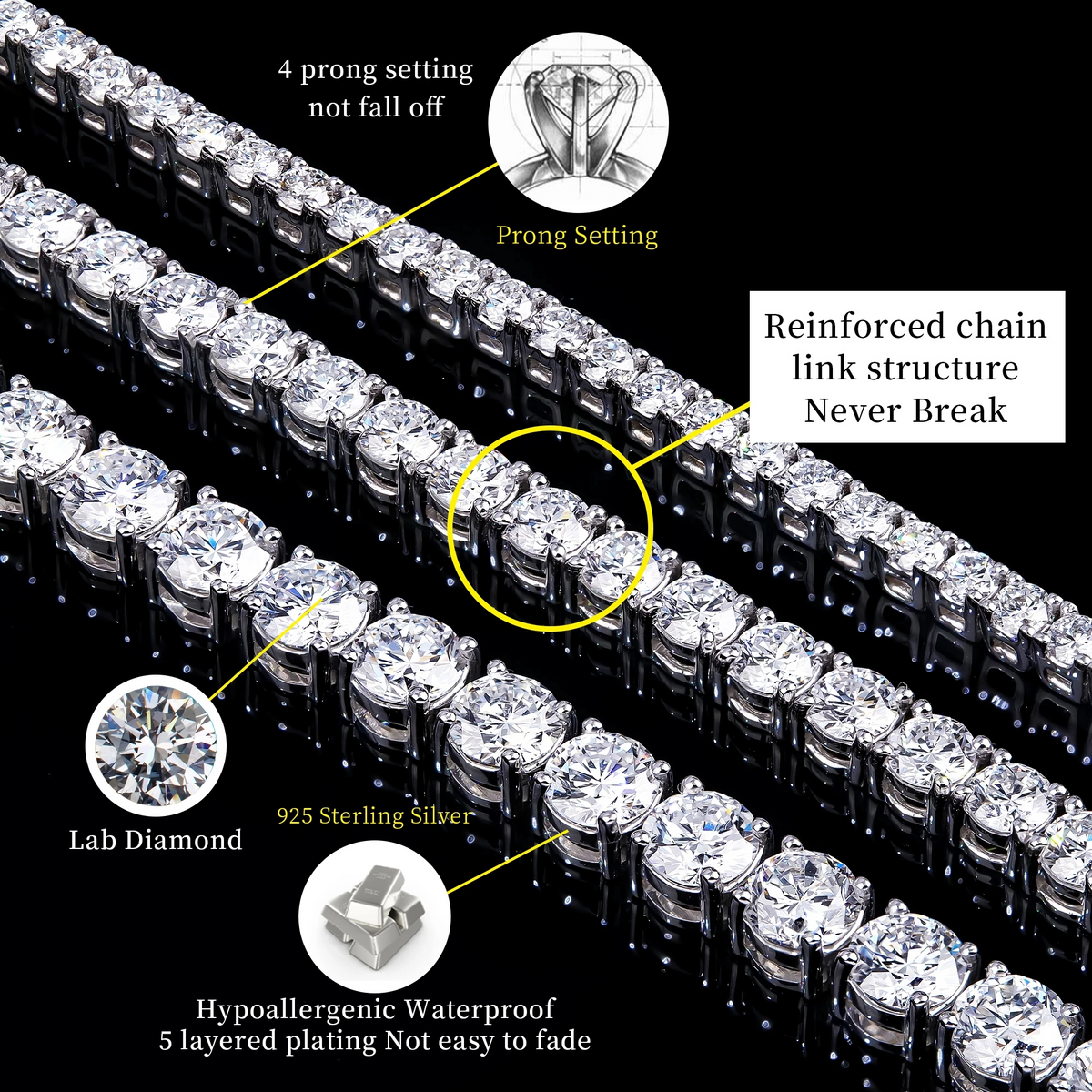 UPPER ECHELON CLASSIC Hpht Vvs1  Lab-Grown Diamond Tennis Bracelet in 92.5 Sterling Silver