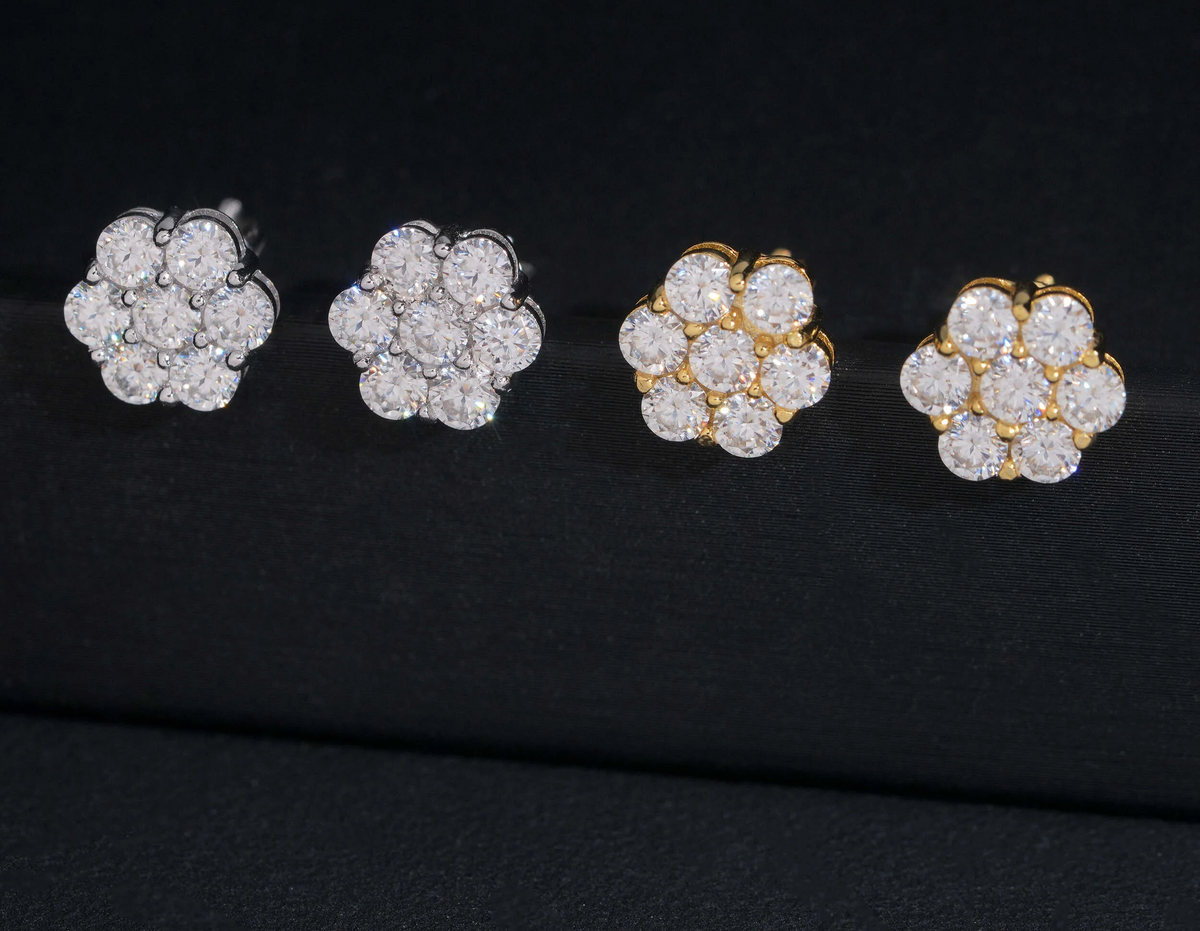 Flower Moissanite Earrings VVS1 D-COLOR Screw Back Stud Earrings 925 Silver Earring for Men and Women