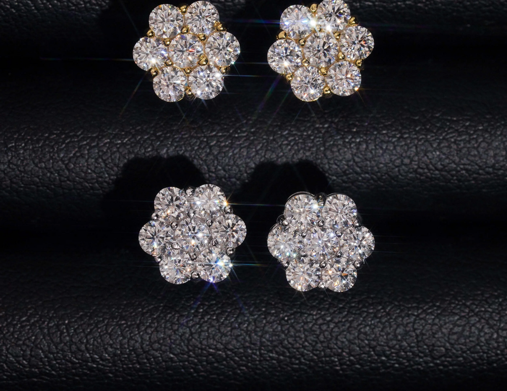 Flower Moissanite Earrings VVS1 D-COLOR Screw Back Stud Earrings 925 Silver Earring for Men and Women