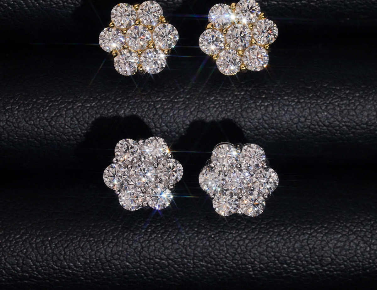 Flower Moissanite Earrings VVS1 D-COLOR Screw Back Stud Earrings 925 Silver Earring for Men and Women