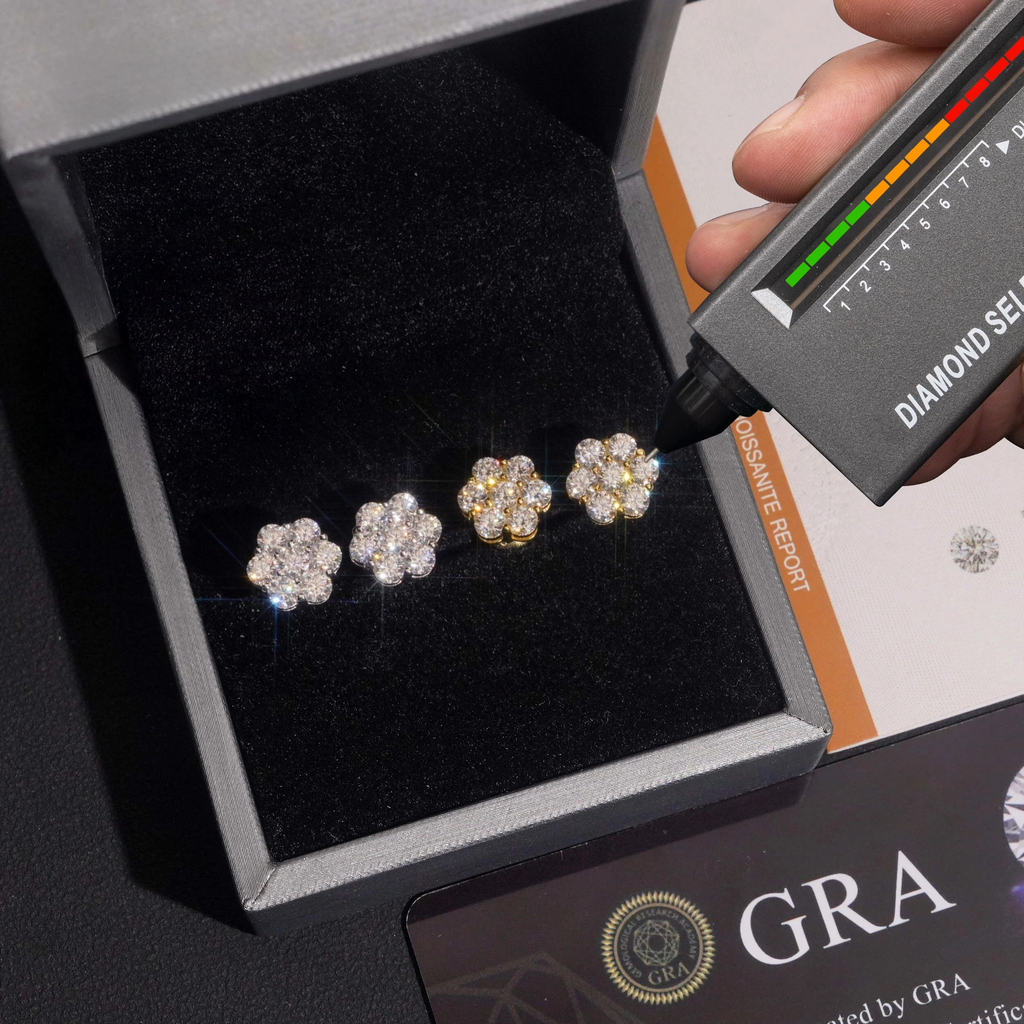 Flower Moissanite Earrings VVS1 D-COLOR Screw Back Stud Earrings 925 Silver Earring for Men and Women