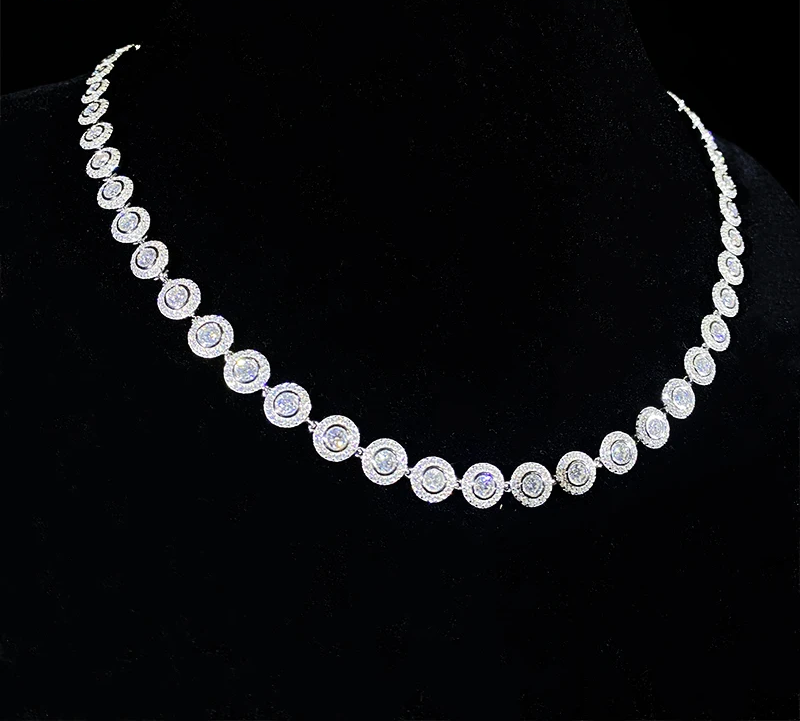 Grand Gala Radiance | Moissanite Cluster Tennis Necklace & Bracelet in Sterling Silver