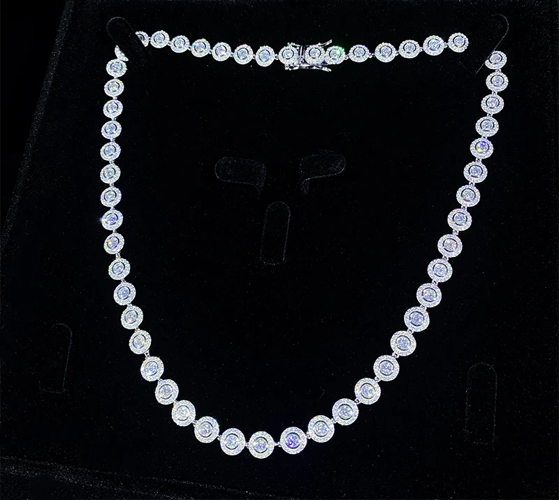 Grand Gala Radiance | Moissanite Cluster Tennis Necklace & Bracelet in Sterling Silver