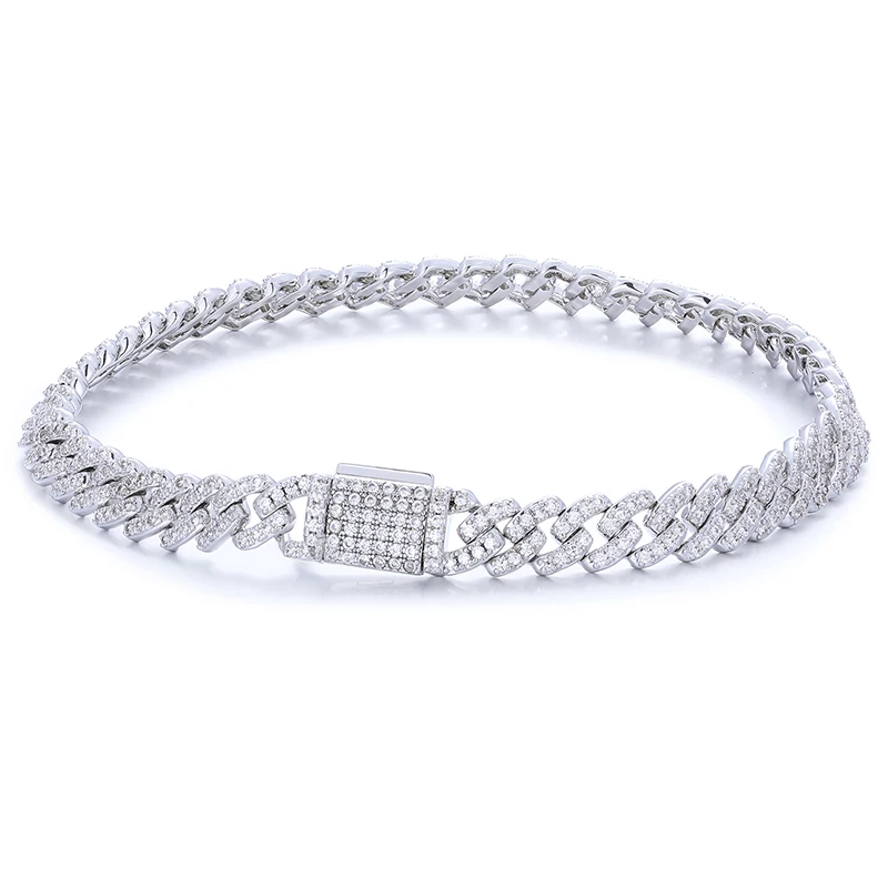 6mm Cuban Link Bracelet with VVS1 Moissanite in 925 Sterling Silver