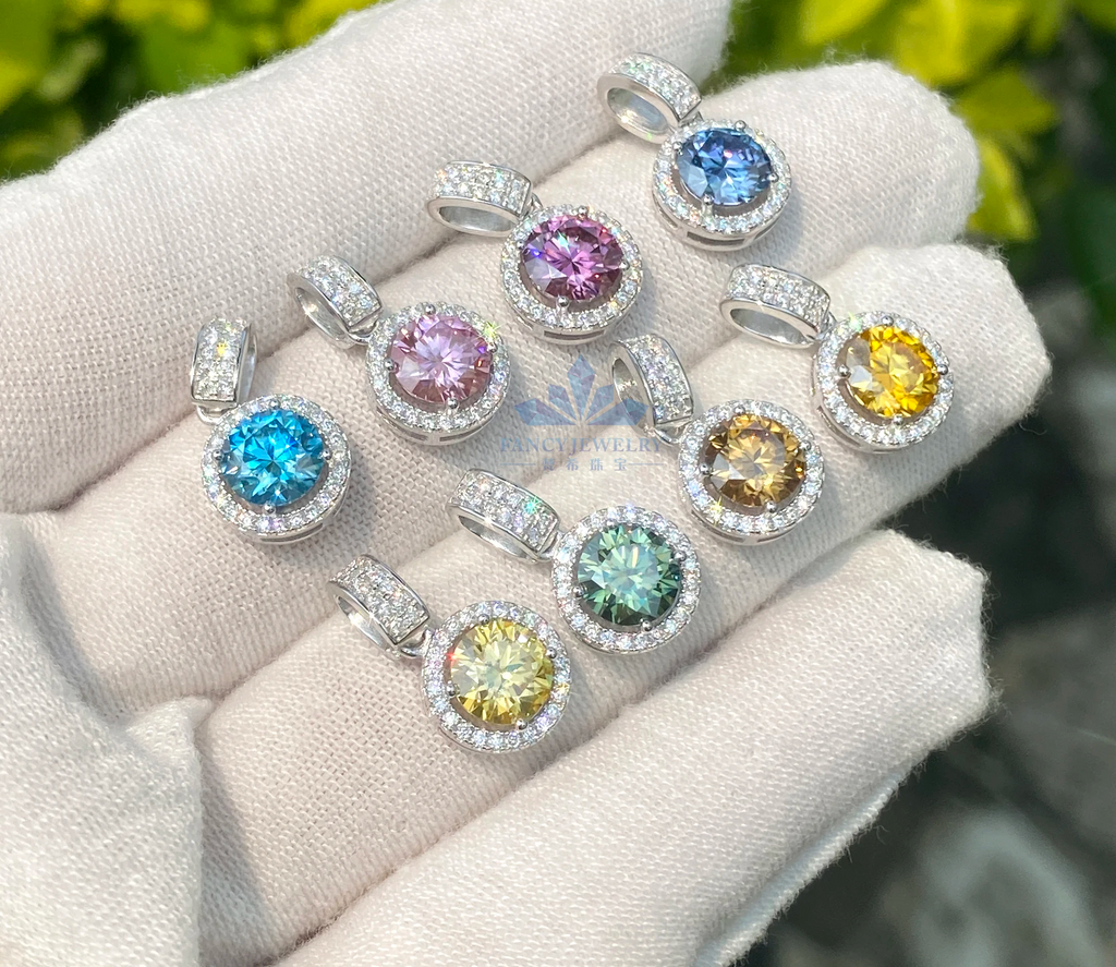Velvet Soul | Colored Moissanite Halo Pendant in Sterling Silver