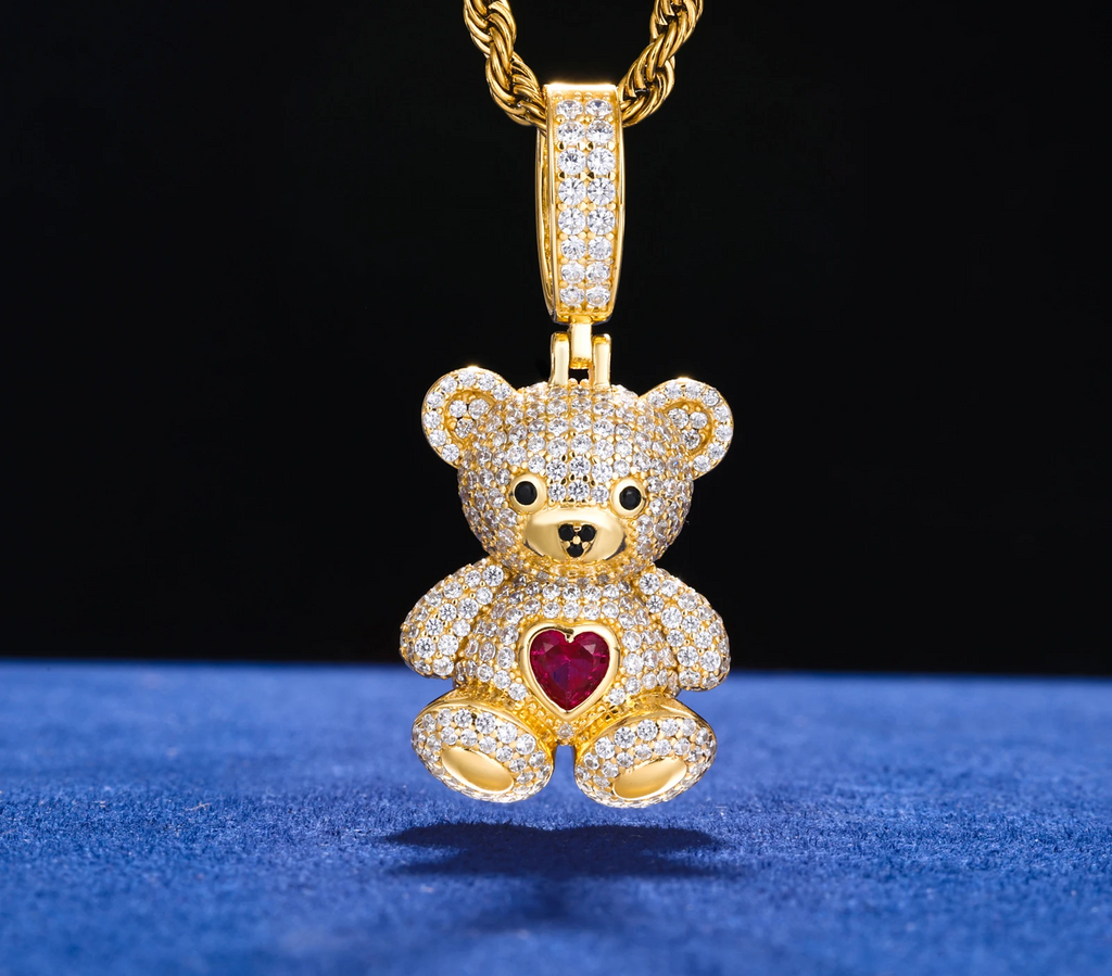 Sweetheart Teddy Bear VVS, D color Moissanite Pendant 925 sterling silver