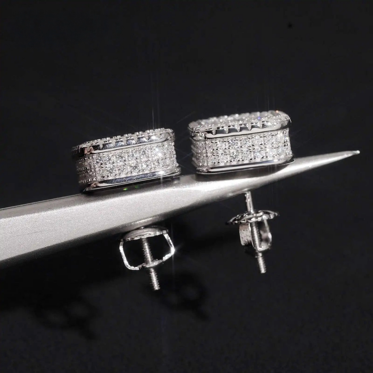 VVS Moissanite D color round brilliant cut in a square halo setting Stud Earrings | 925 Sterling Silver