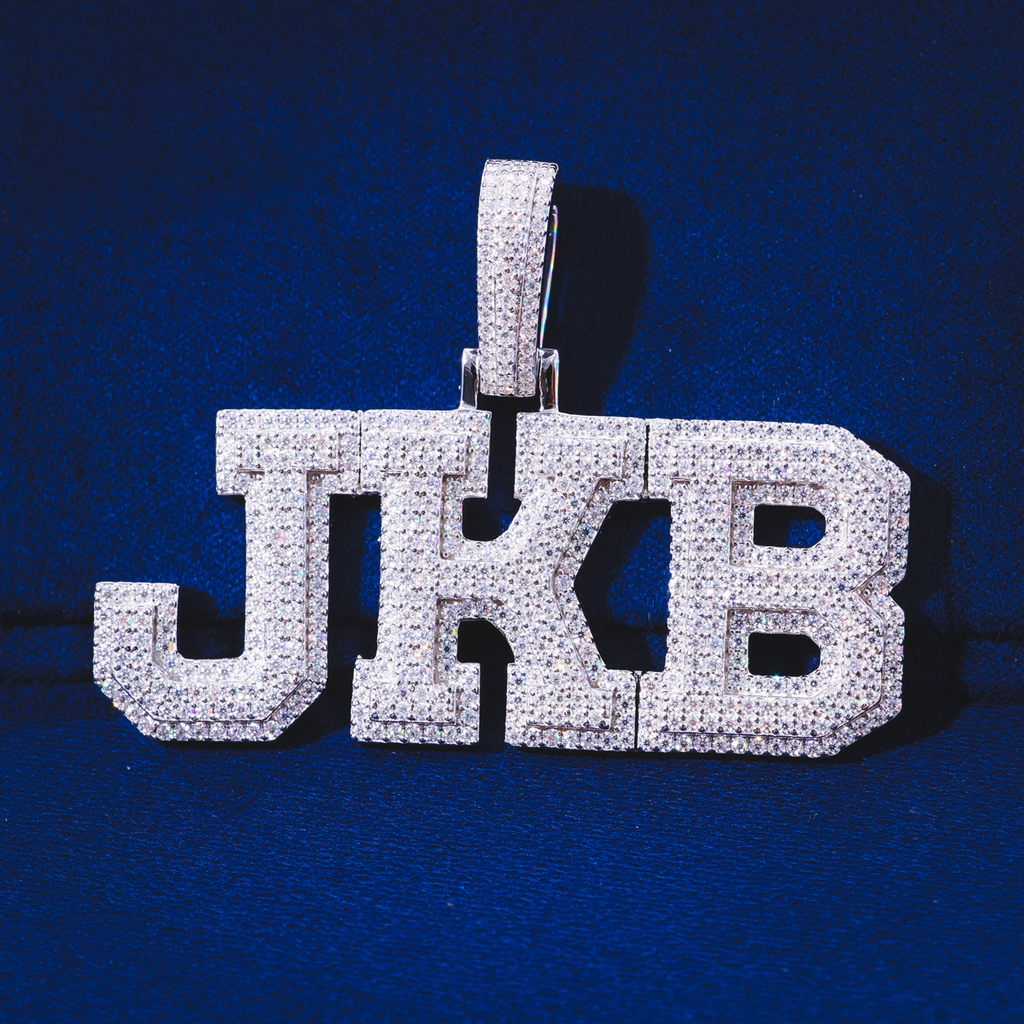 Iced Out Custom Block Letter Pendant | D Color VVS Moissanite in 925 Sterling Silver