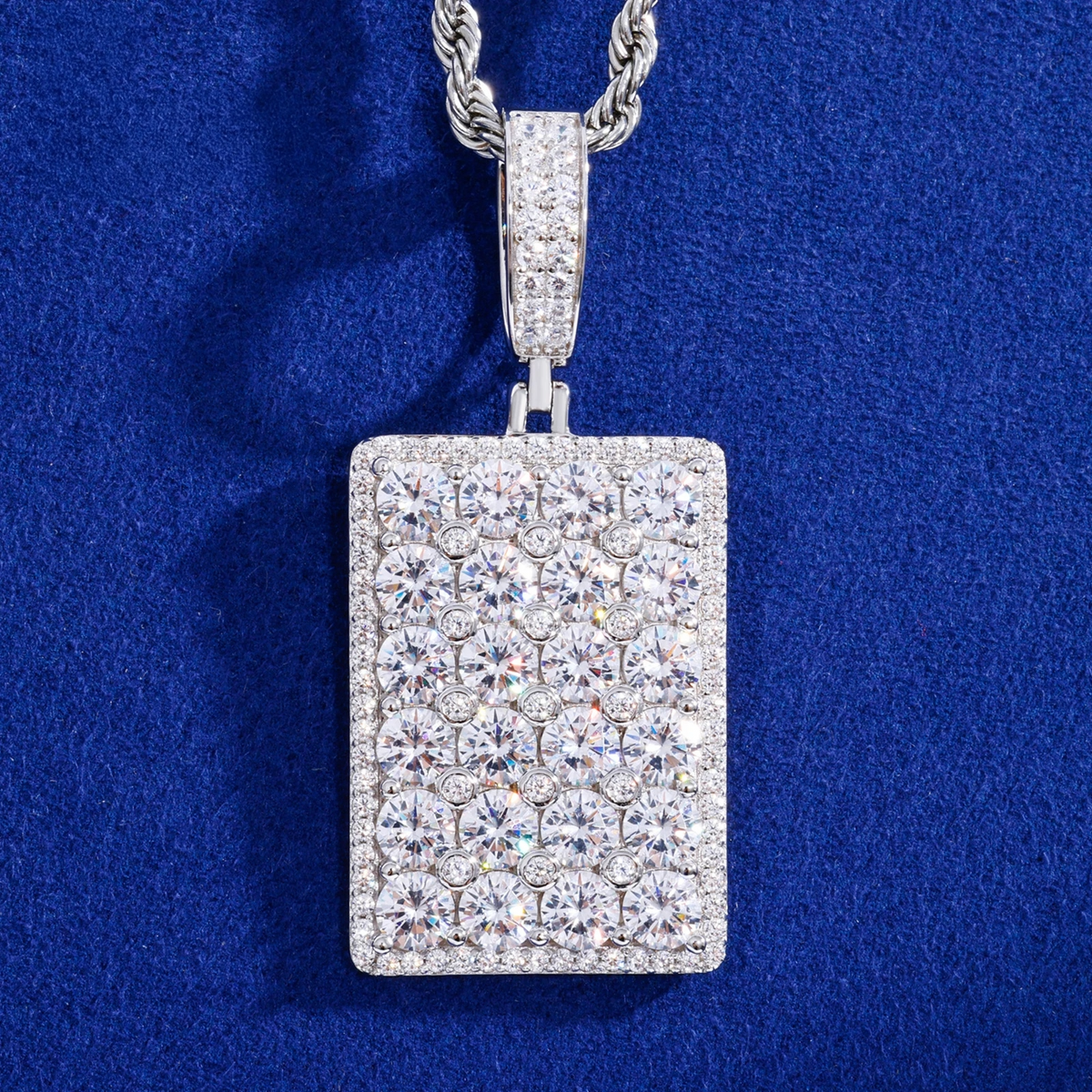 Round brilliant cut Moissanite Dog Tag Pendant in 925 Sterling Silver